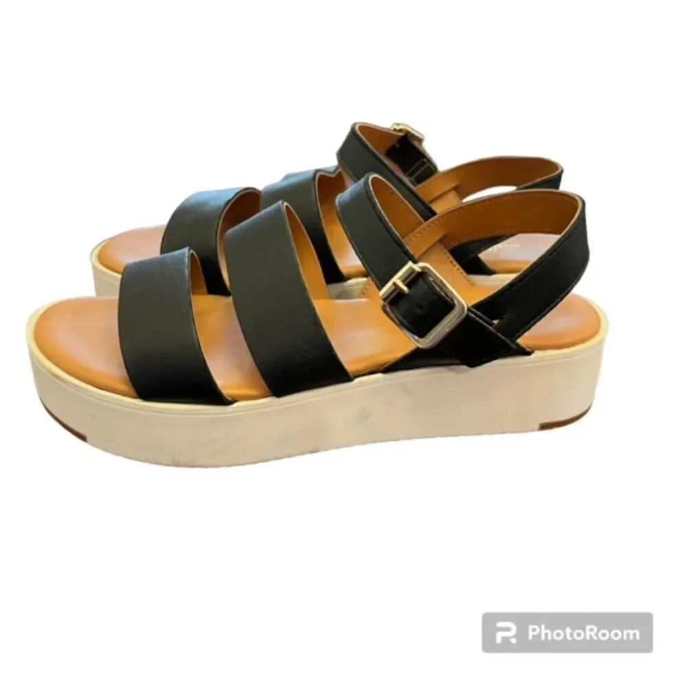 Mila Paoli Platform Sandals Strappy Ankle Buckle Retro‎ Minimalist Black Size 10